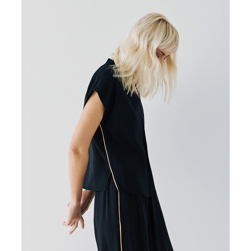 Access Fashion Black V Neck Top With Gold Piping