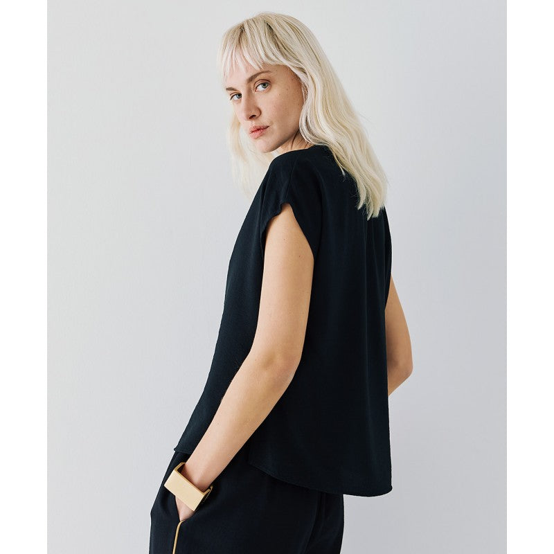 Access Fashion Black V Neck Top With Gold Piping