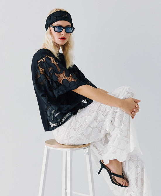 Access Fashion Black Oversized Blouse with Broderie Details