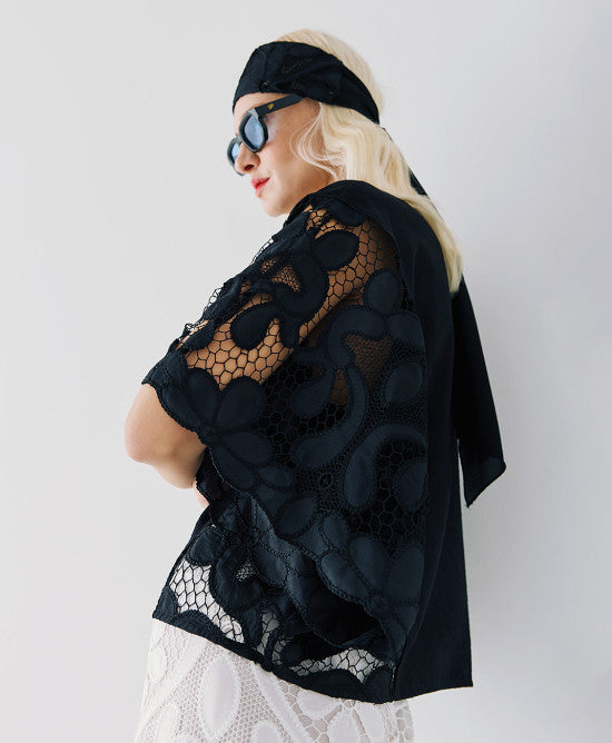 Access Fashion Black Oversized Blouse with Broderie Details