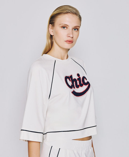 Access Fashion Chic White Blouse With Piping Details