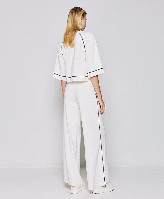 Access Fashion Chic White Blouse With Piping Details