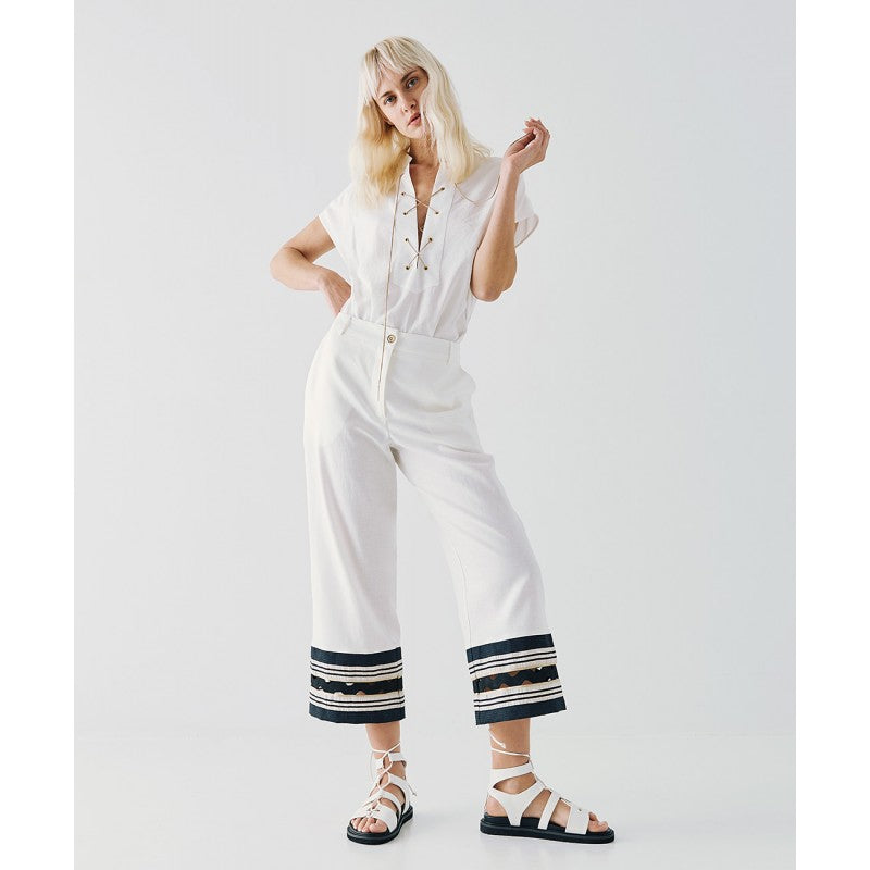 Access Fashion White Blouse With Drawstrings On Neckline