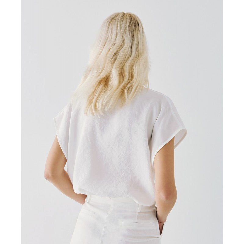 Access Fashion White Blouse With Drawstrings On Neckline