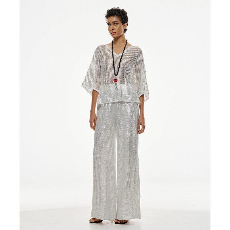 Access Fashion SIlver Metallic Effect V Neck Top