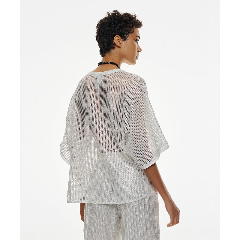 Access Fashion SIlver Metallic Effect V Neck Top