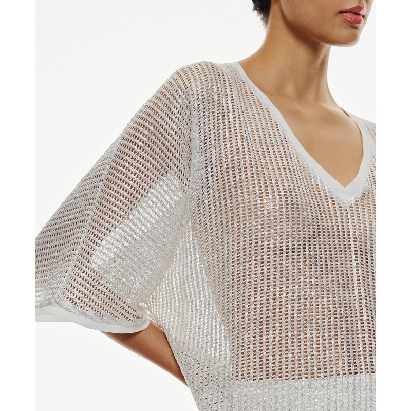 Access Fashion SIlver Metallic Effect V Neck Top