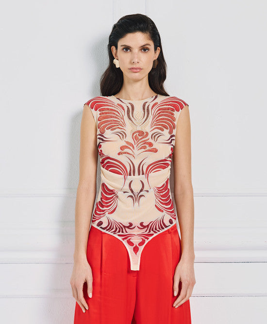 Access Fashion Bodysuit With A Print &amp; Rhinestones