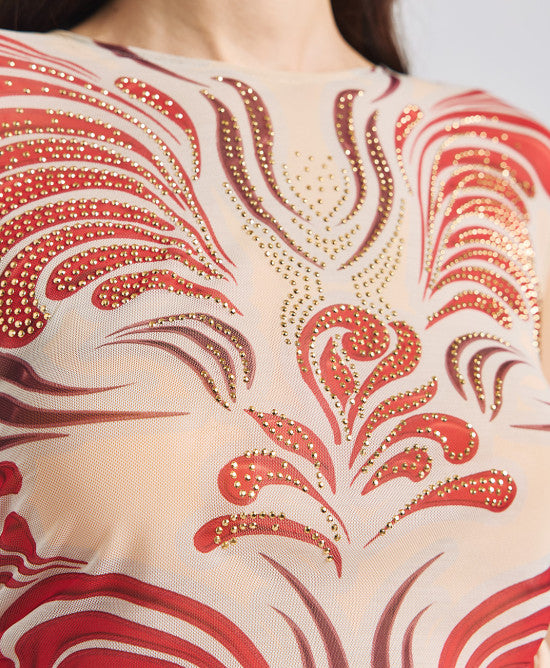 Access Fashion Bodysuit With A Print &amp; Rhinestones