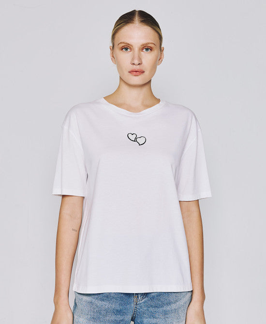 Access Fashion White Tshirt WIth A Print &amp; Heart Embroidery