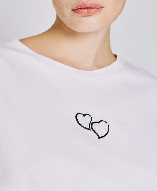 Access Fashion White Tshirt WIth A Print &amp; Heart Embroidery