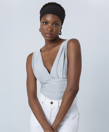 Access Fashion Silver Bodysuit With A V Neckline