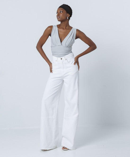 Access Fashion Silver Bodysuit With A V Neckline