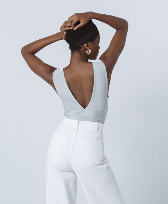 Access Fashion Silver Bodysuit With A V Neckline