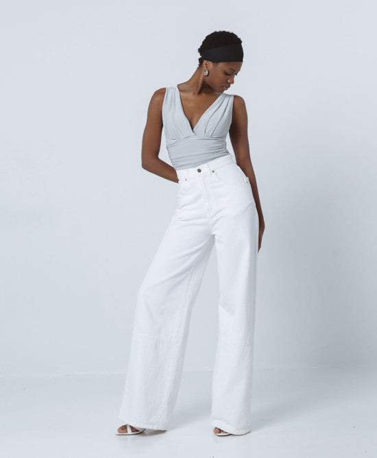 Access Fashion Silver Bodysuit With A V Neckline