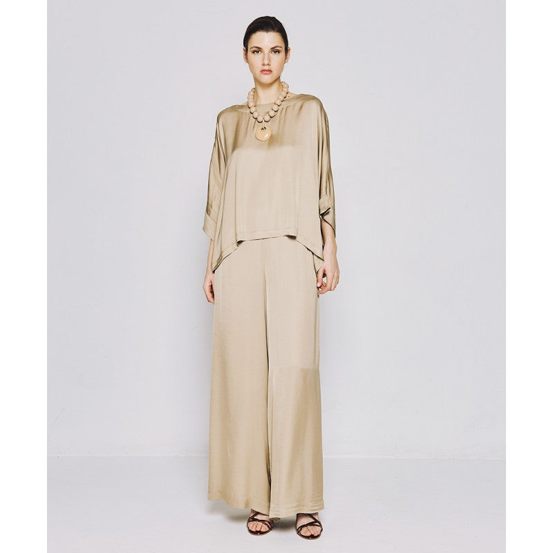 Access Fashion Beige Blouse With Batwing Sleeves