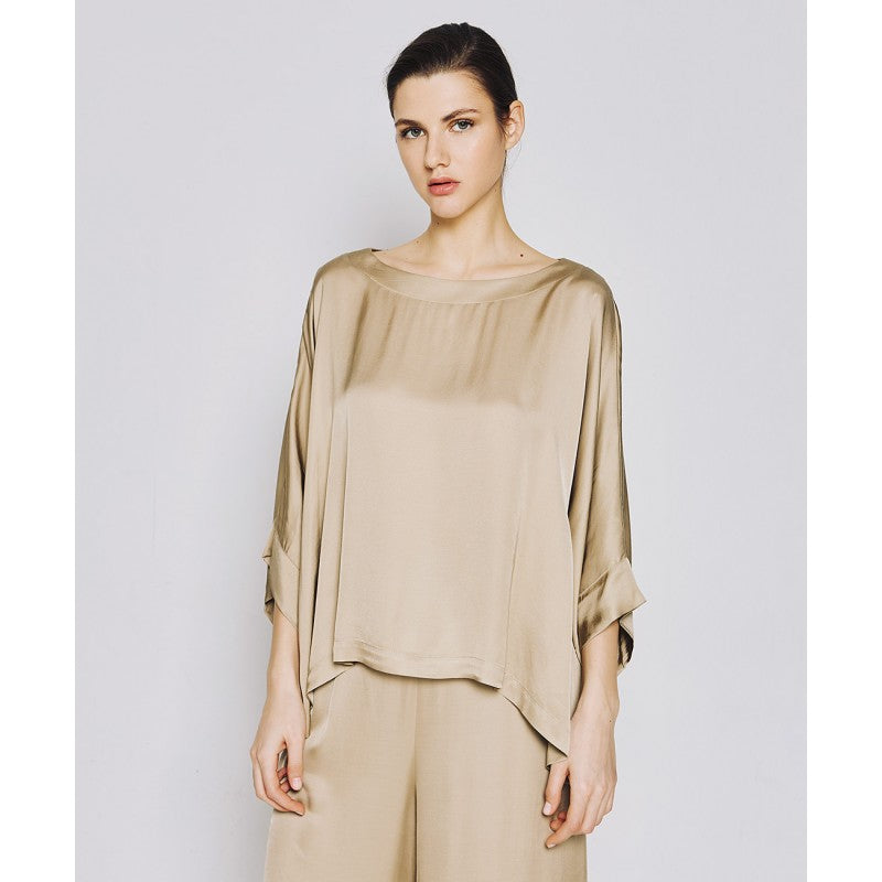 Access Fashion Beige Blouse With Batwing Sleeves