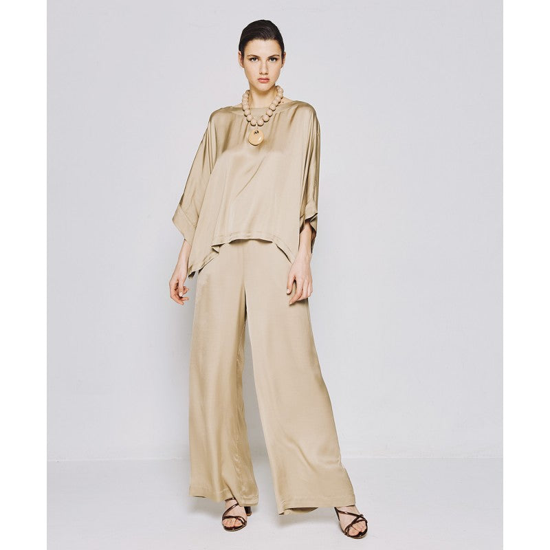 Access Fashion Beige Blouse With Batwing Sleeves