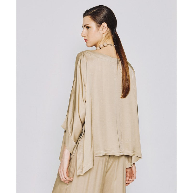 Access Fashion Beige Blouse With Batwing Sleeves