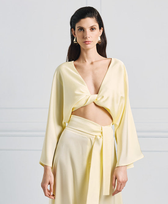Access Fashion Yellow Draped Blouse With A Knot