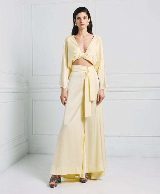 Access Fashion Yellow Draped Blouse With A Knot