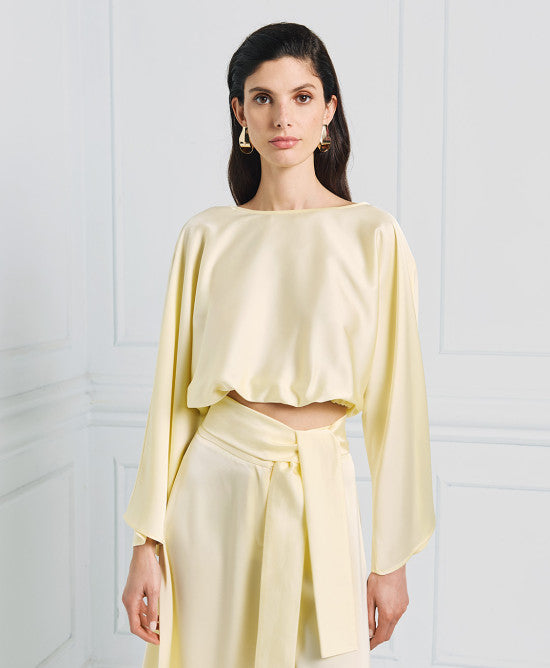 Access Fashion Yellow Draped Blouse With A Knot