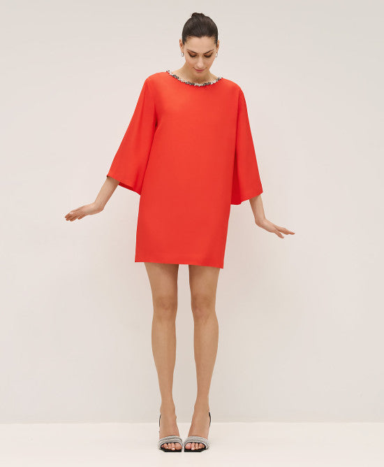 Access Fashion Red Mini Dress With Decorative Rhinetones