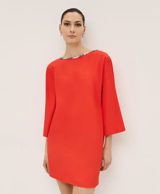 Access Fashion Red Mini Dress With Decorative Rhinetones