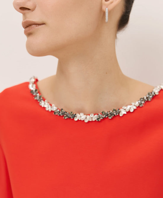 Access Fashion Red Mini Dress With Decorative Rhinetones