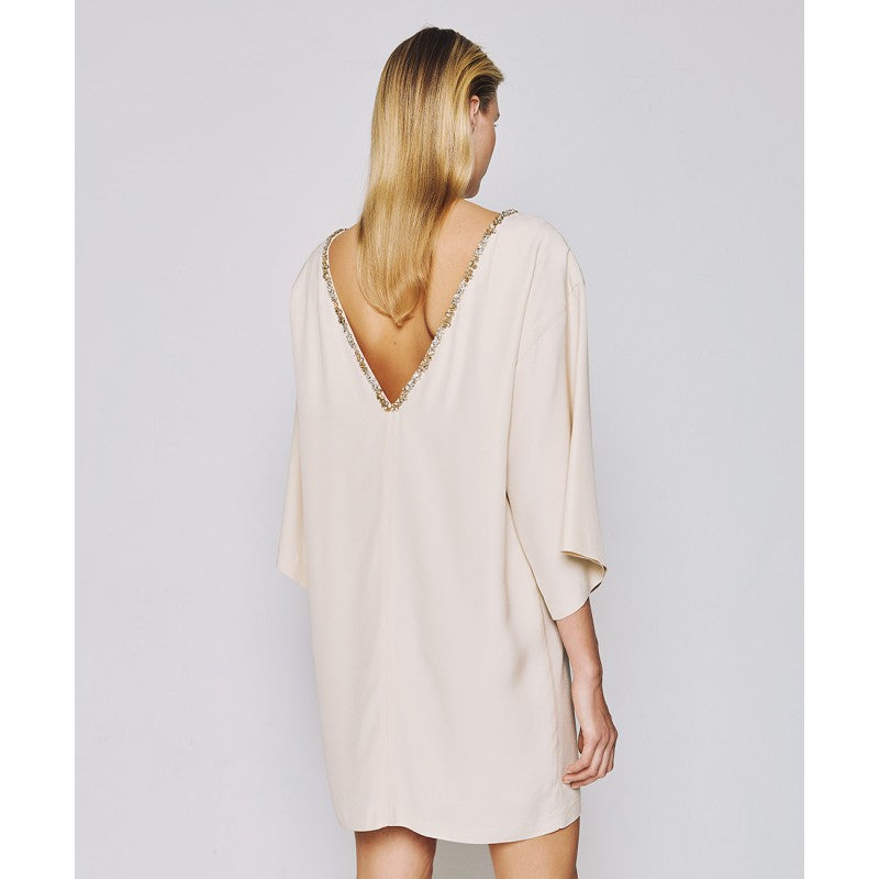 Access Fashion Vanilla Mini Dress With Decorative Rhinestones