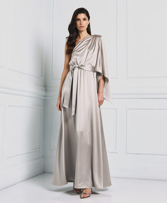 Access Fashion Silver Satin One Shoulder Dress