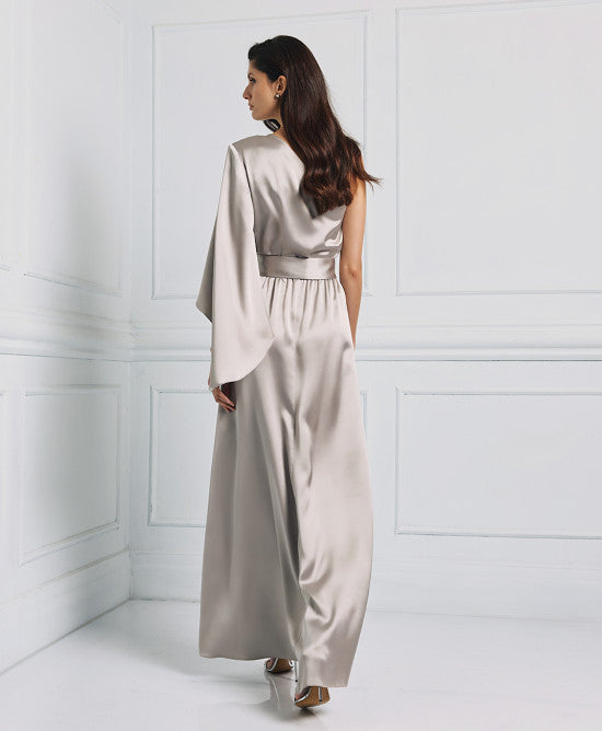 Access Fashion Silver Satin One Shoulder Dress