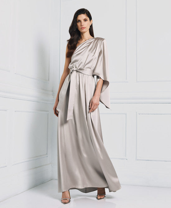 Access Fashion Silver Satin One Shoulder Dress