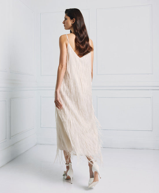 Access Fashion Vanilla Long Dress With Fringes