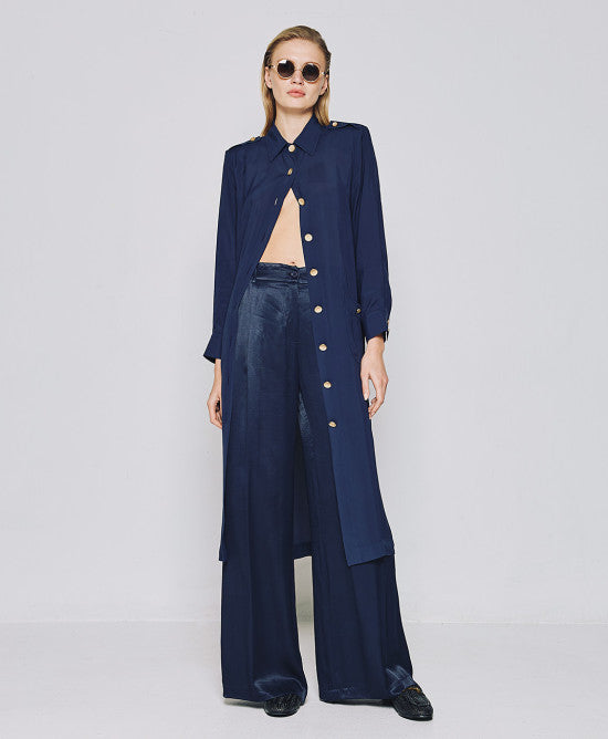 Access Fashion Navy Shirt Dress With Metallic Buttons