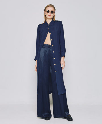 Access Fashion Navy Shirt Dress With Metallic Buttons