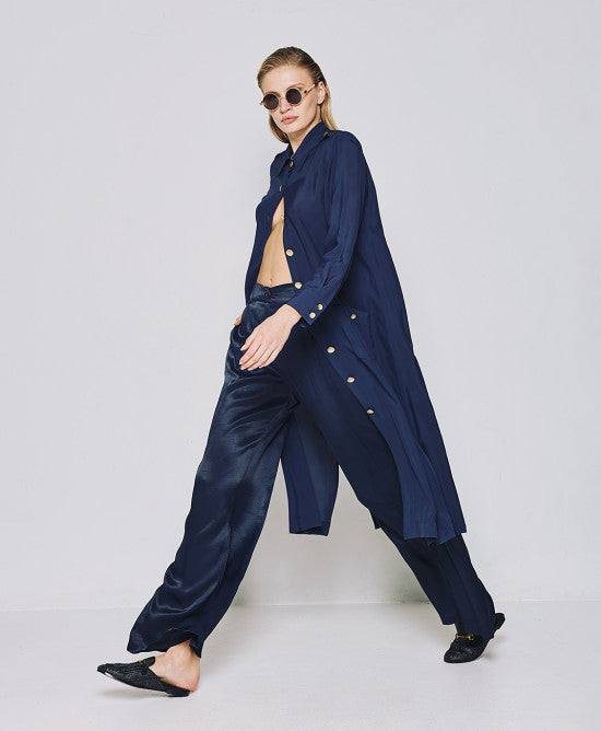 Access Fashion Navy Shirt Dress With Metallic Buttons