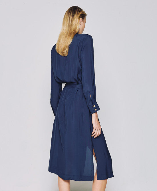 Access Fashion Navy Shirt Dress With Metallic Buttons