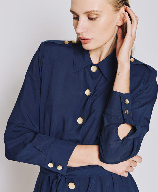 Access Fashion Navy Shirt Dress With Metallic Buttons