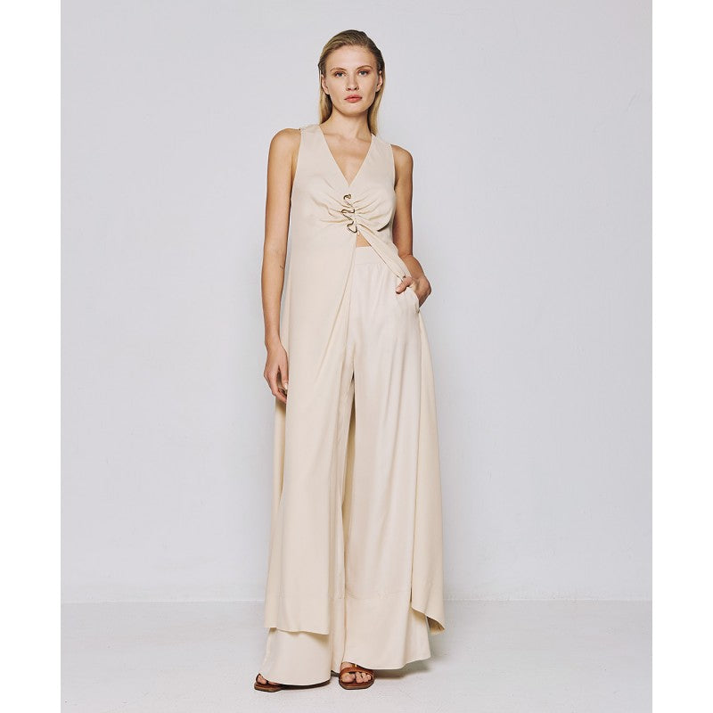 Access Fashion Cream Maxi Dress With A Metallic Detail