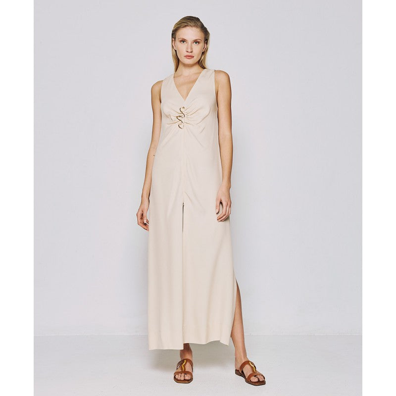 Access Fashion Cream Maxi Dress With A Metallic Detail