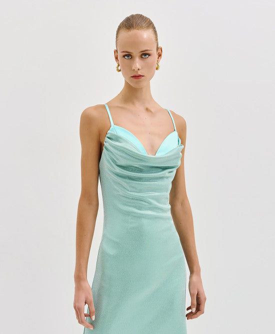 Access Fashion Mint Metallic-Effect Draped Maxi Dress