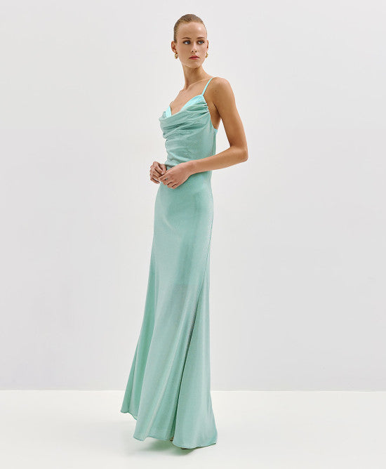 Access Fashion Mint Metallic-Effect Draped Maxi Dress
