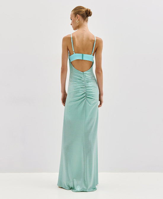 Access Fashion Mint Metallic-Effect Draped Maxi Dress