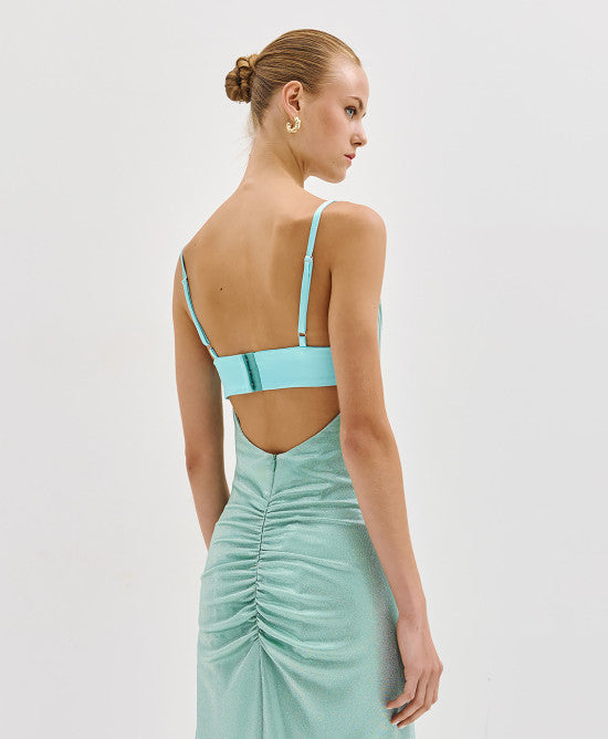 Access Fashion Mint Metallic-Effect Draped Maxi Dress