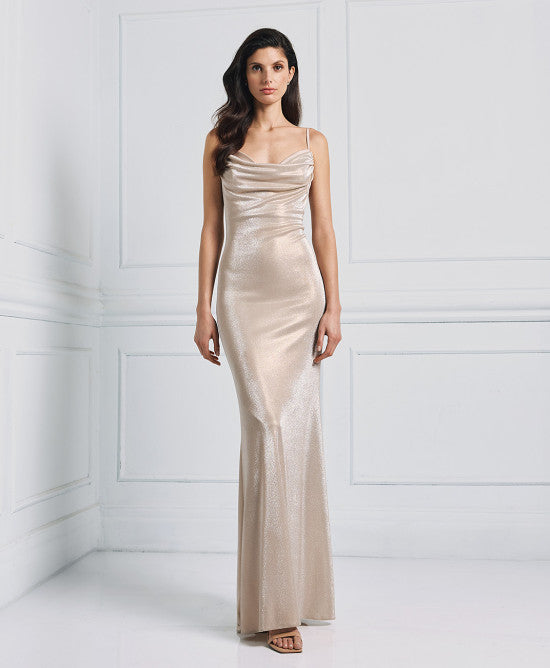 Access Fashion Vanilla Metallic-Effect Draped Maxi Dress