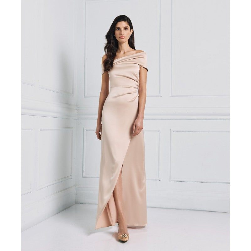 Access Fashion Gold Satin Off The Shoulder Dress