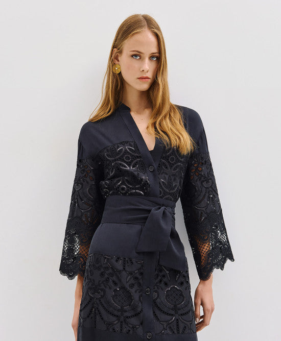 Access Fashion Black Shirt Dress With Sequins