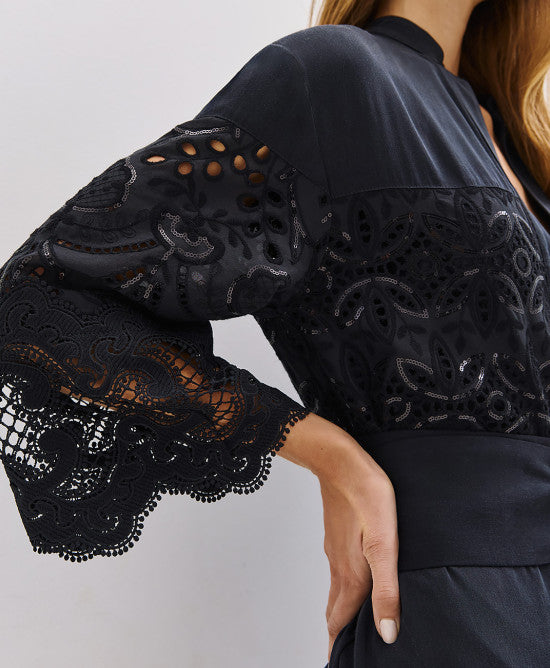 Access Fashion Black Shirt Dress With Sequins