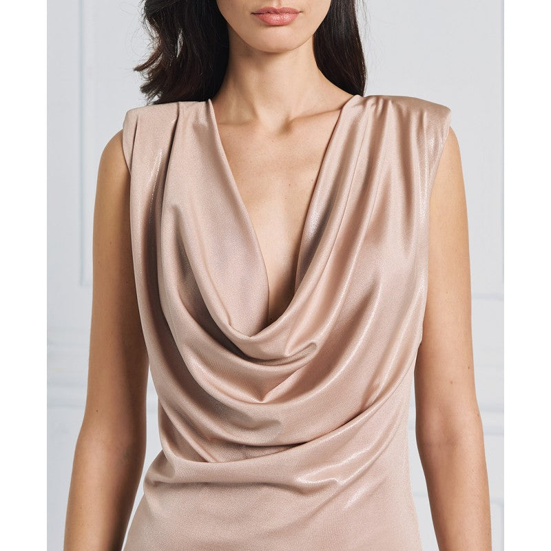 Access Fashion Golden Beige Shimmery Draped Dress